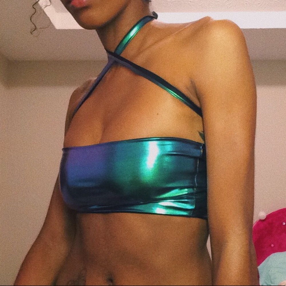 CUSTOM MADE Metallic lace up bandeau top